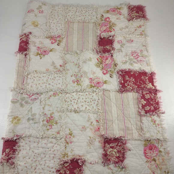 Isabella's Journey Pink Floral Patchwork Rag Quilt Cottagecore Shabby Chic Throw - Picture 2 of 6